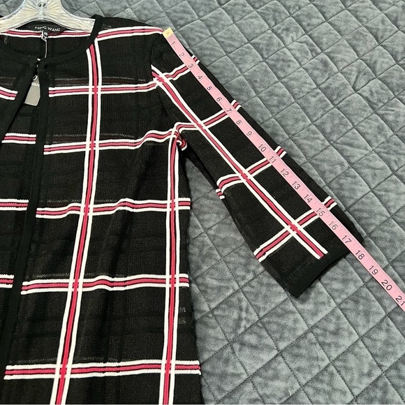 Ming Wang XS Black Red Plaid 3/4 Cardigan Knit Lightweight Jacket Top W - Picture 6 of 12